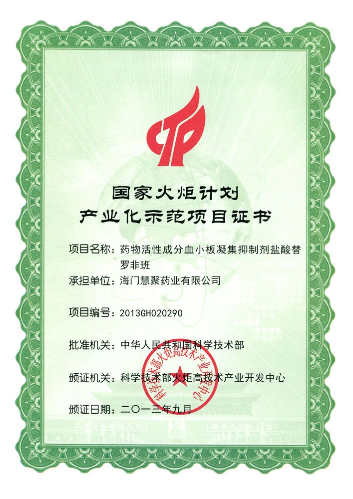 2013年鹽酸替羅非班火炬計劃項目